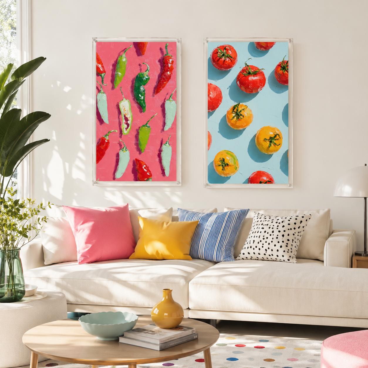 Pepper & Tomatoes Duo — 2-Piece 3D UV Textured Wall Art Set