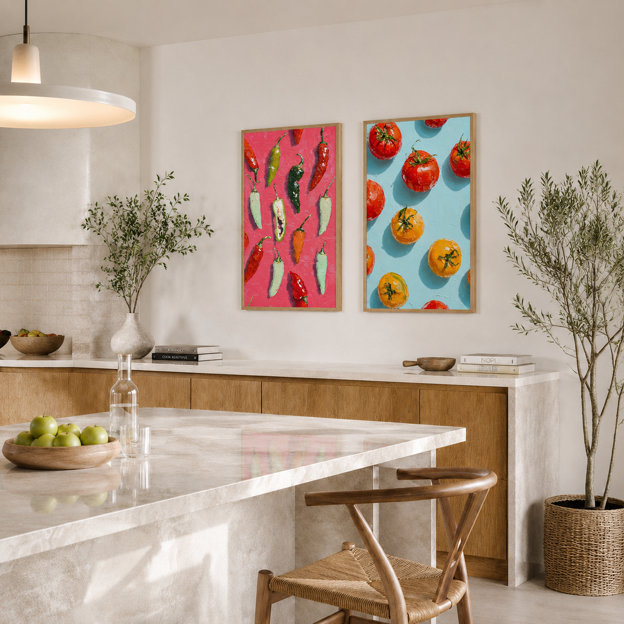 Pepper & Tomatoes Duo — 2-Piece 3D UV Textured Wall Art Set