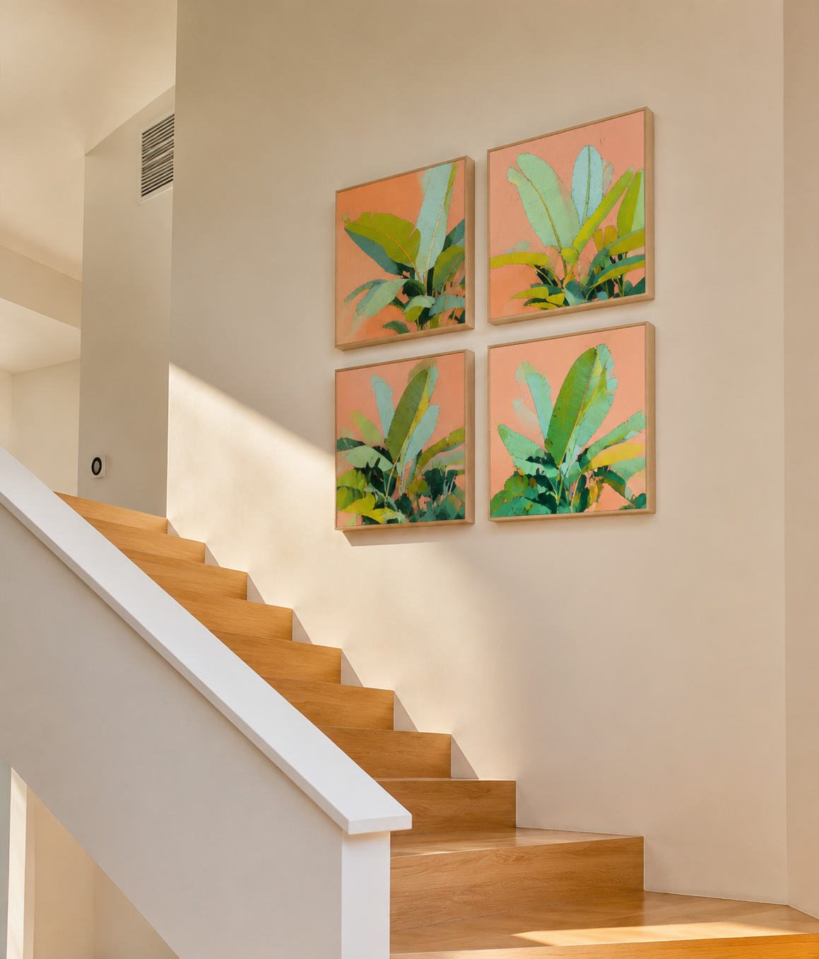 Tropical Leaves in Coral — 4-Piece 3D UV Textured Wall Art Set