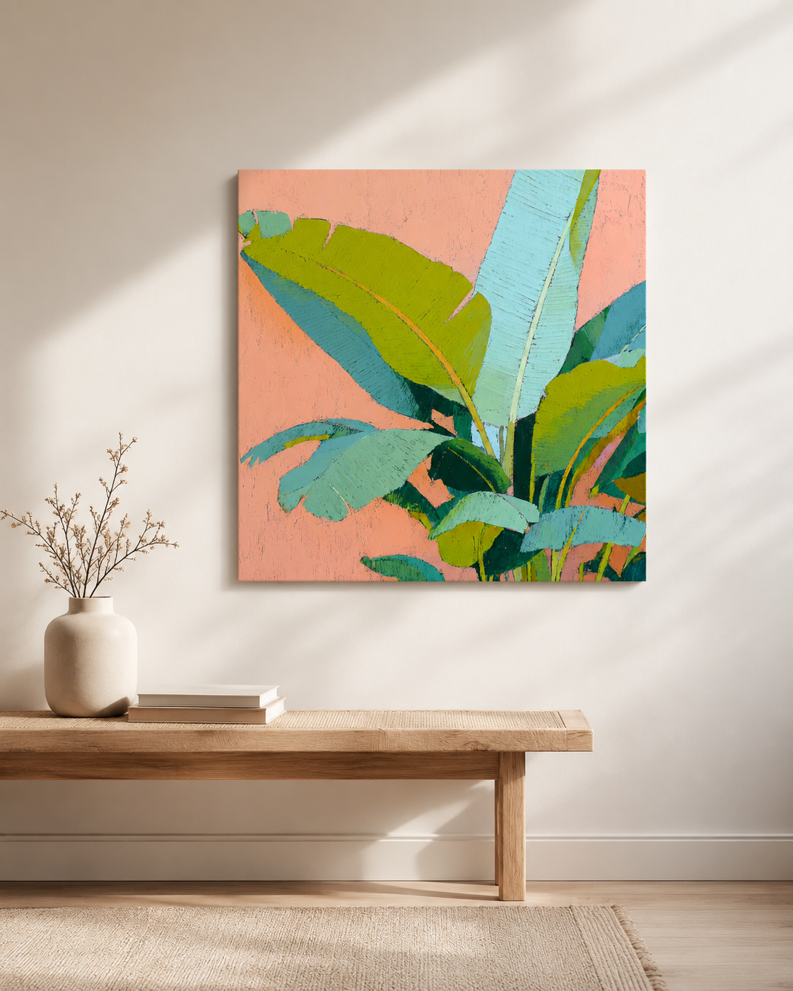 Tropical Leaves in Coral — 3D UV Textured Art Print (Choose Your Design)