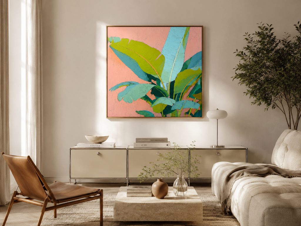 Tropical Leaves in Coral — 3D UV Textured Art Print (Choose Your Design)