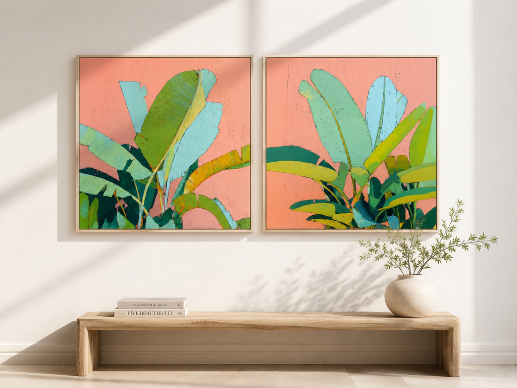Tropical Leaves in Coral — 4-Piece 3D UV Textured Wall Art Set