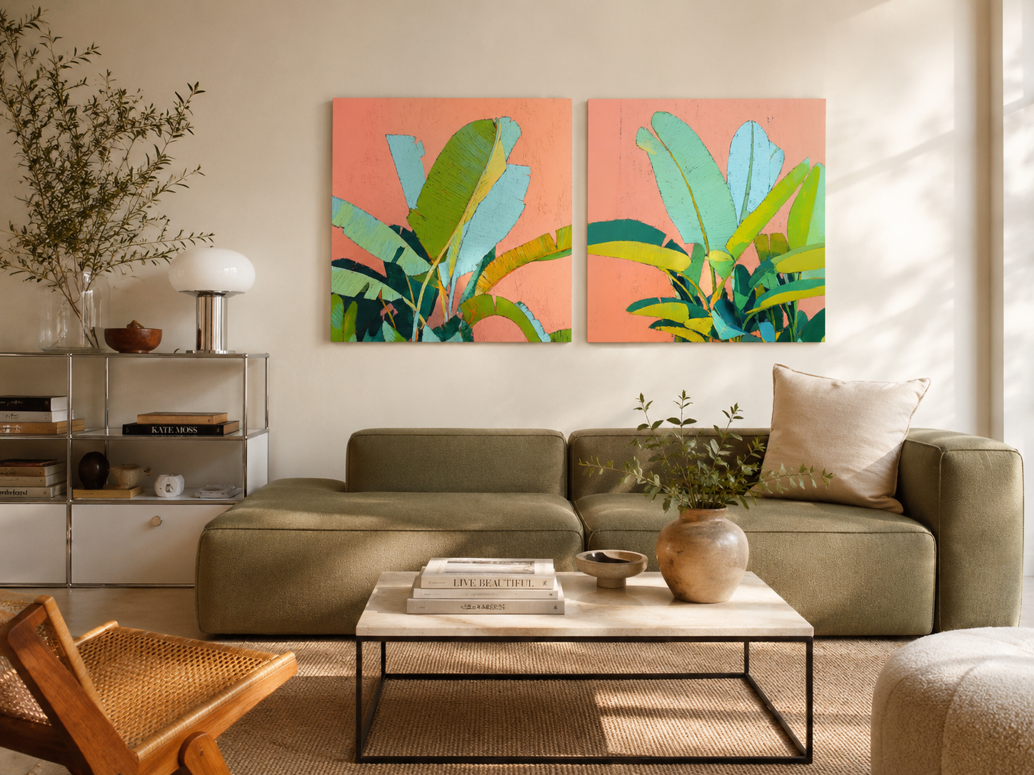 Tropical Leaves in Coral — 4-Piece 3D UV Textured Wall Art Set