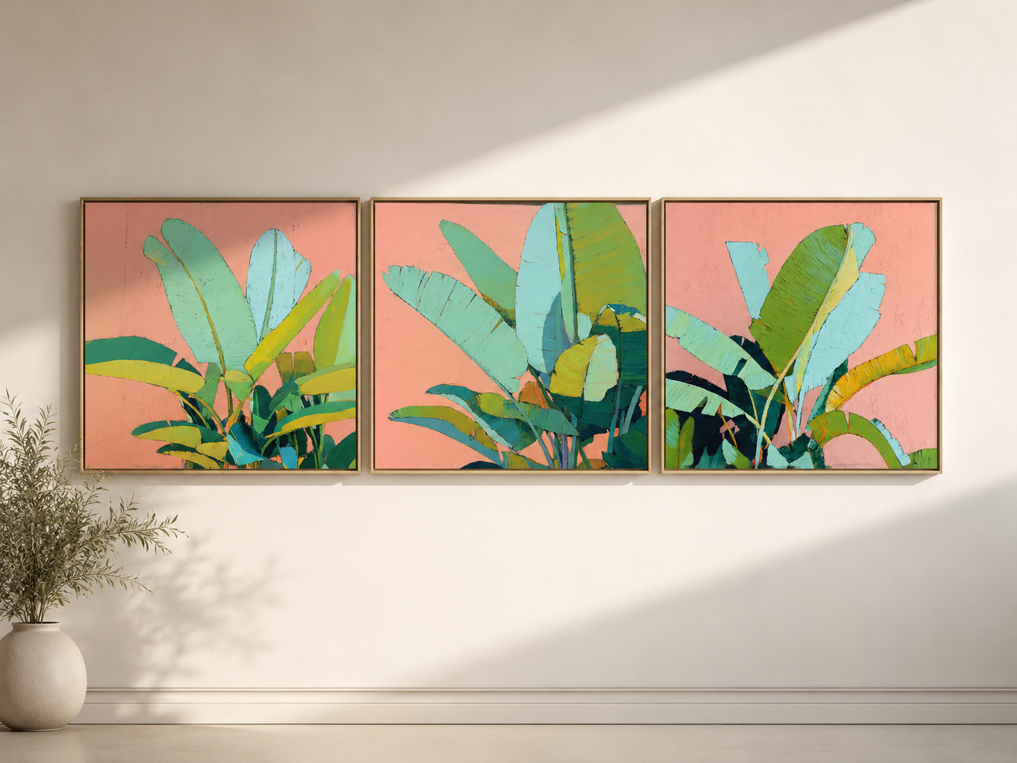 Tropical Leaves in Coral — 4-Piece 3D UV Textured Wall Art Set