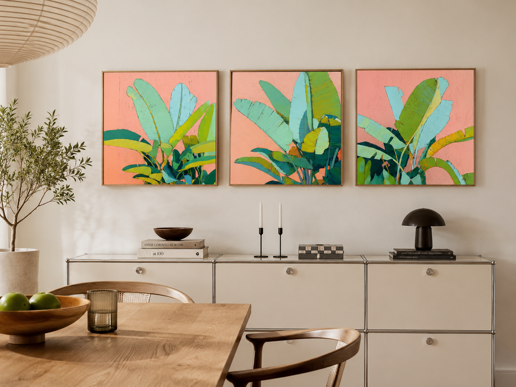 Tropical Leaves in Coral — 4-Piece 3D UV Textured Wall Art Set