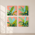Tropical Leaves in Coral — 4-Piece 3D UV Textured Wall Art Set