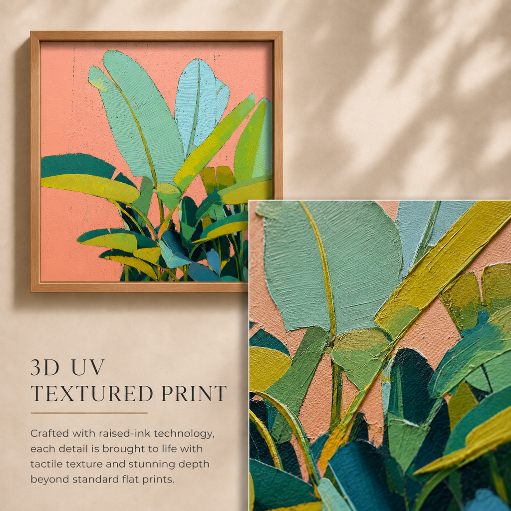 Tropical Leaves in Coral — 3D UV Textured Art Print (Choose Your Design)
