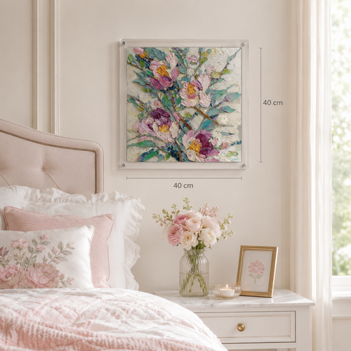 Abstract Peonies square wall art print in room setting