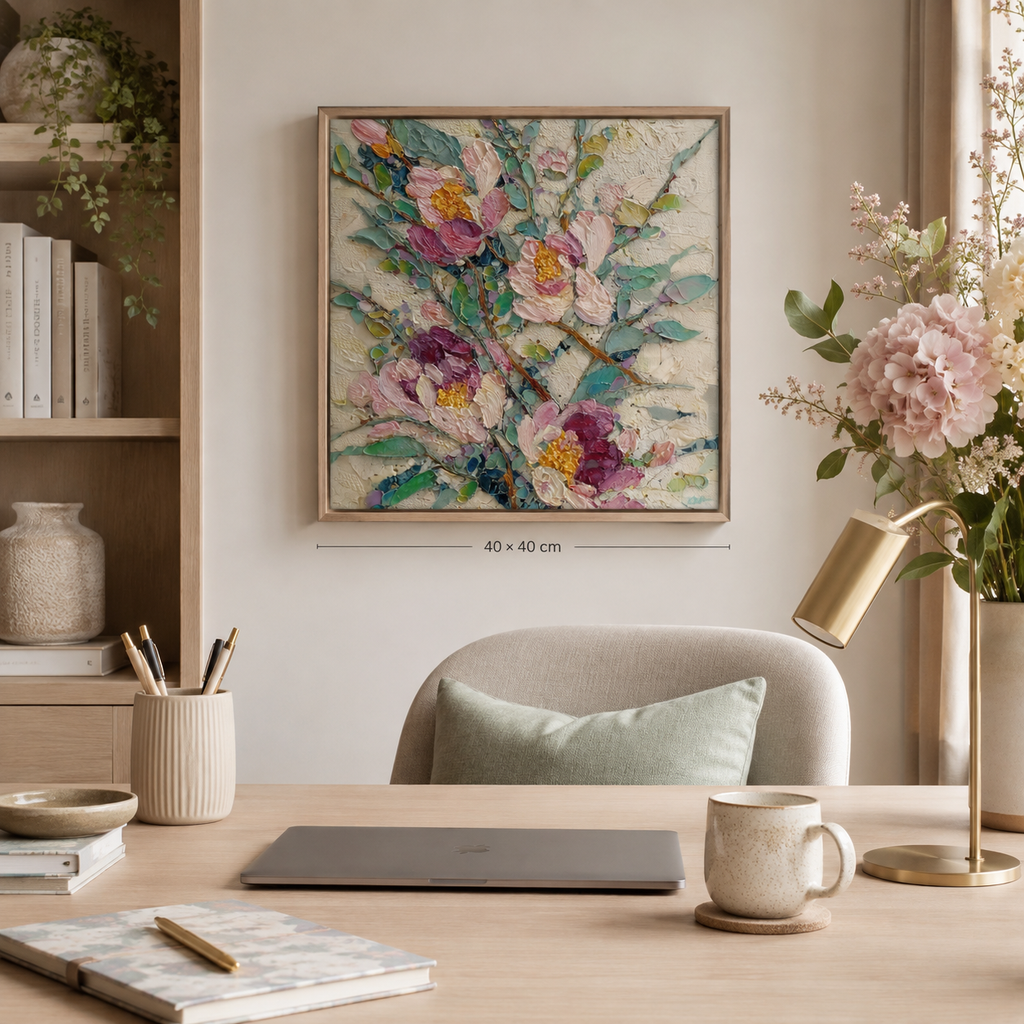 Abstract Peonies square wall art print in bedroom
