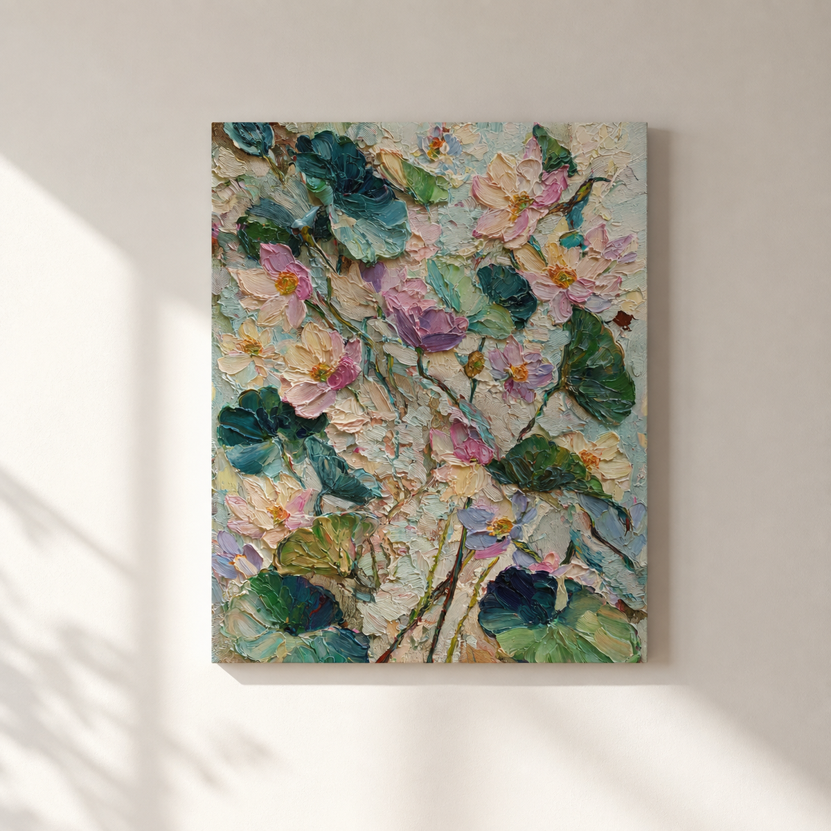 Lotus Blooms 3D UV textured wall art print on white wall