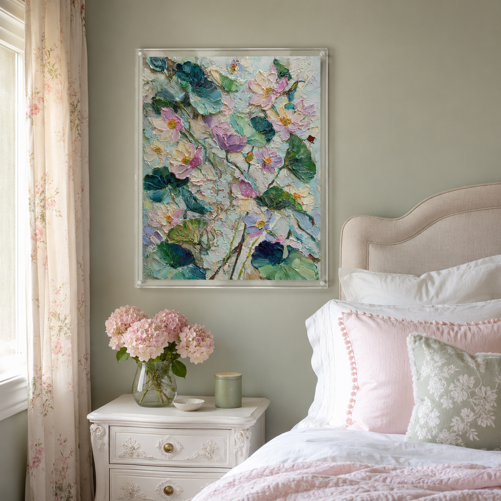 Lotus Blooms wall art print in room setting