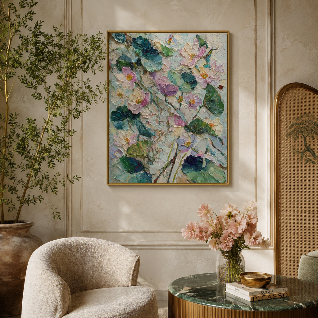 Lotus Blooms wall art print in living room