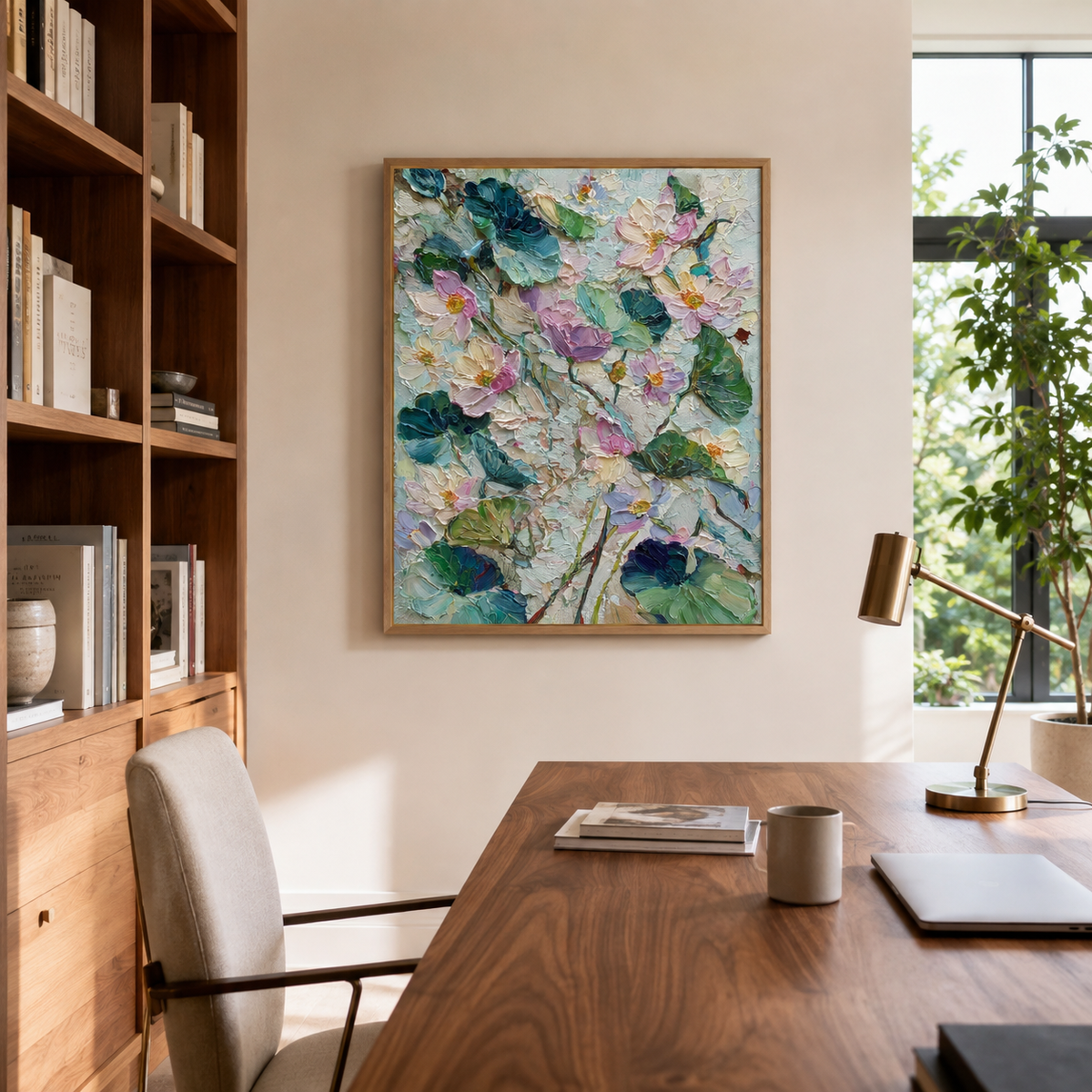 Lotus Blooms wall art print in bedroom