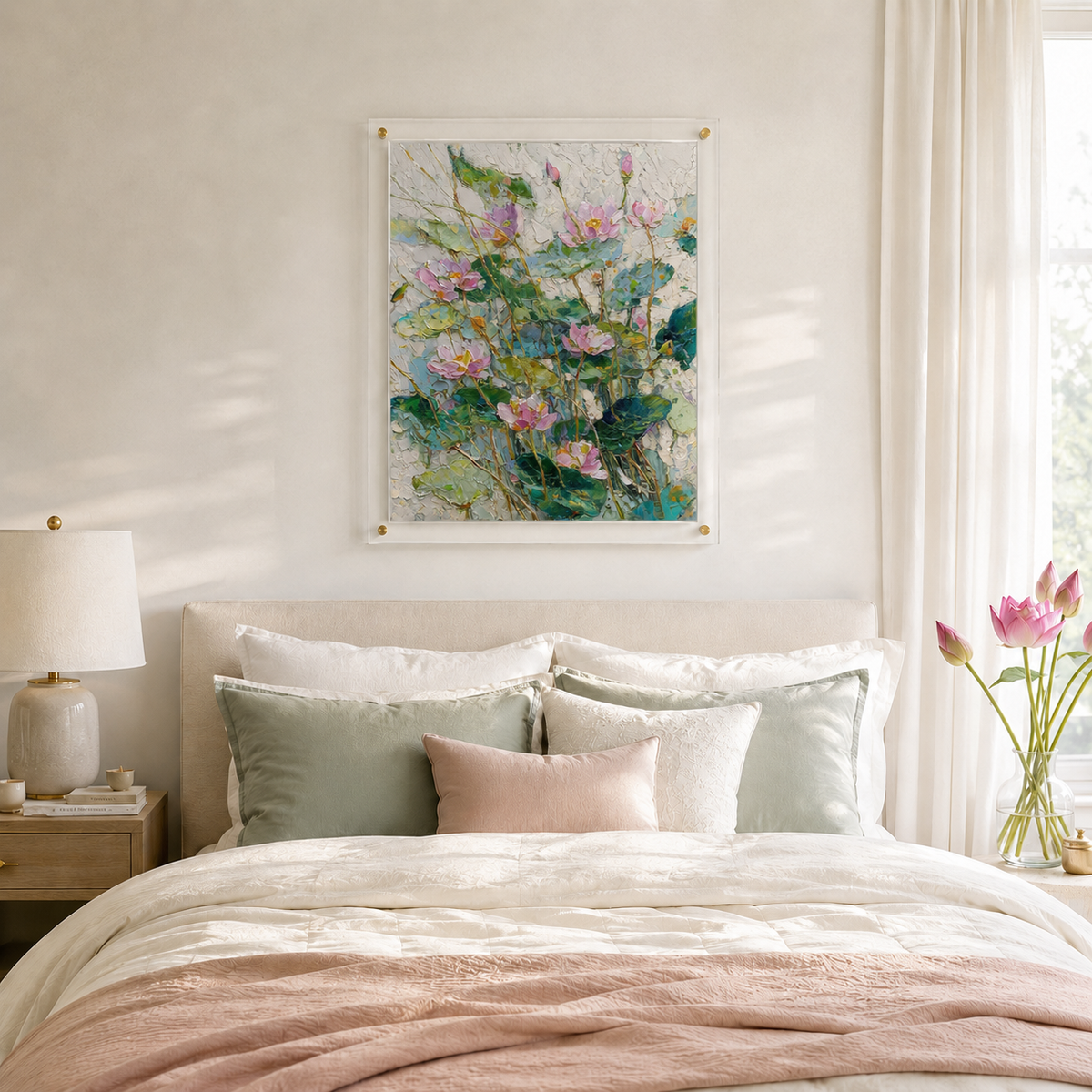 Moonlight Lotus portrait wall art print in room setting