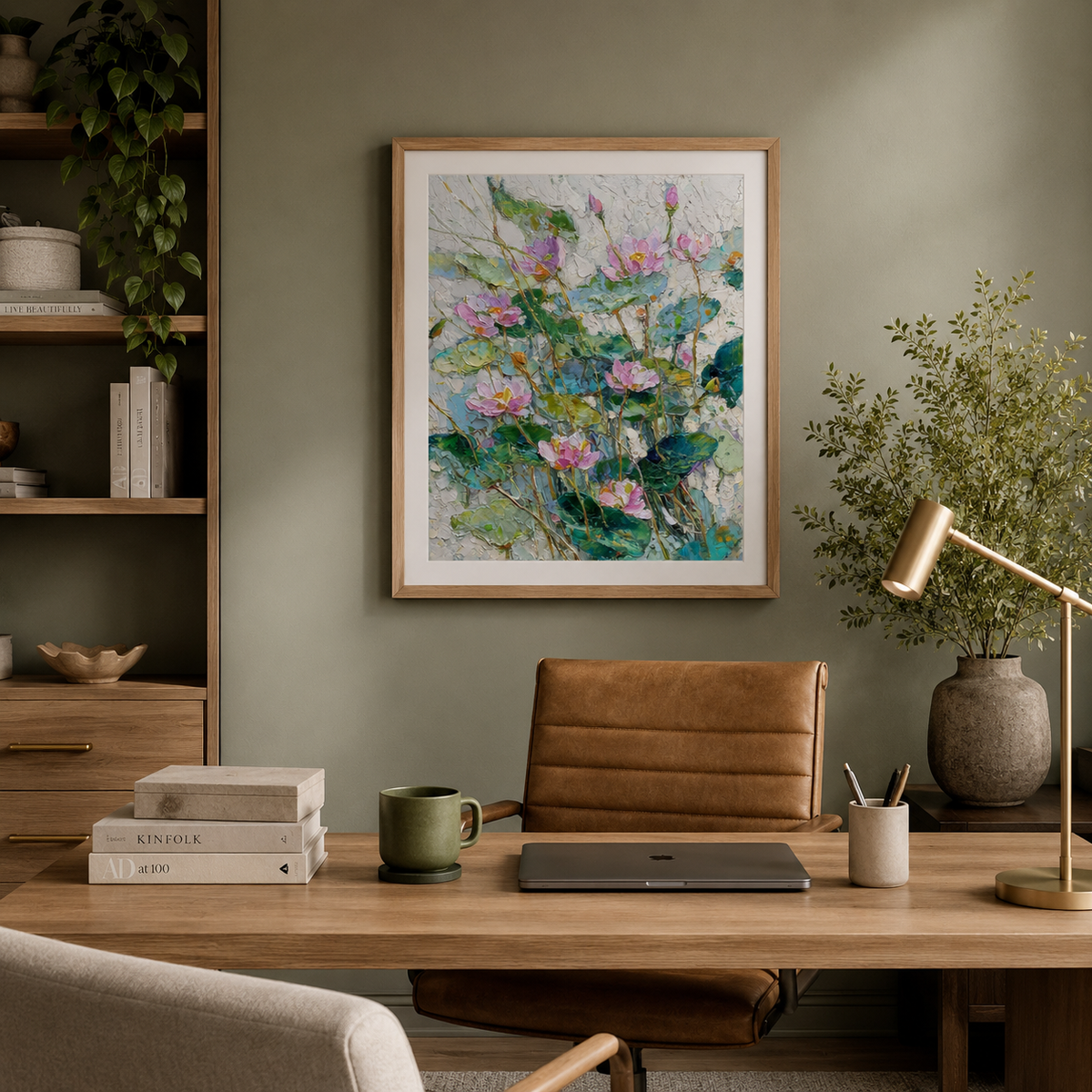 Moonlight Lotus portrait wall art print in bedroom