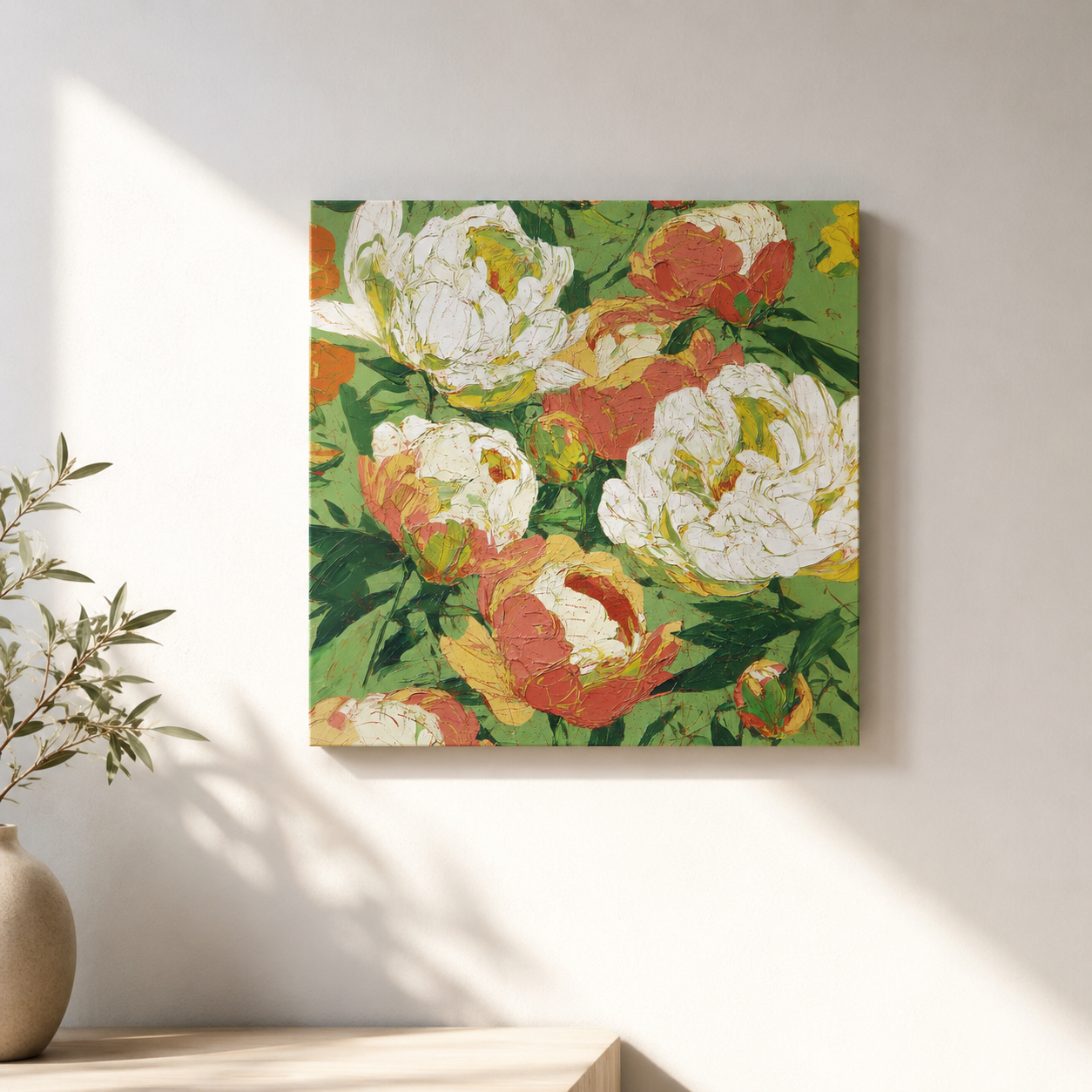 Peony Blooms 3D UV textured wall art print on white wall