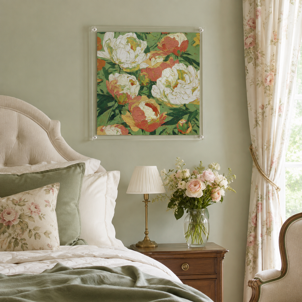 Peony Blooms wall art print in room setting