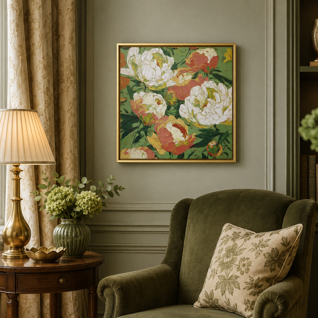Peony Blooms wall art print in living room