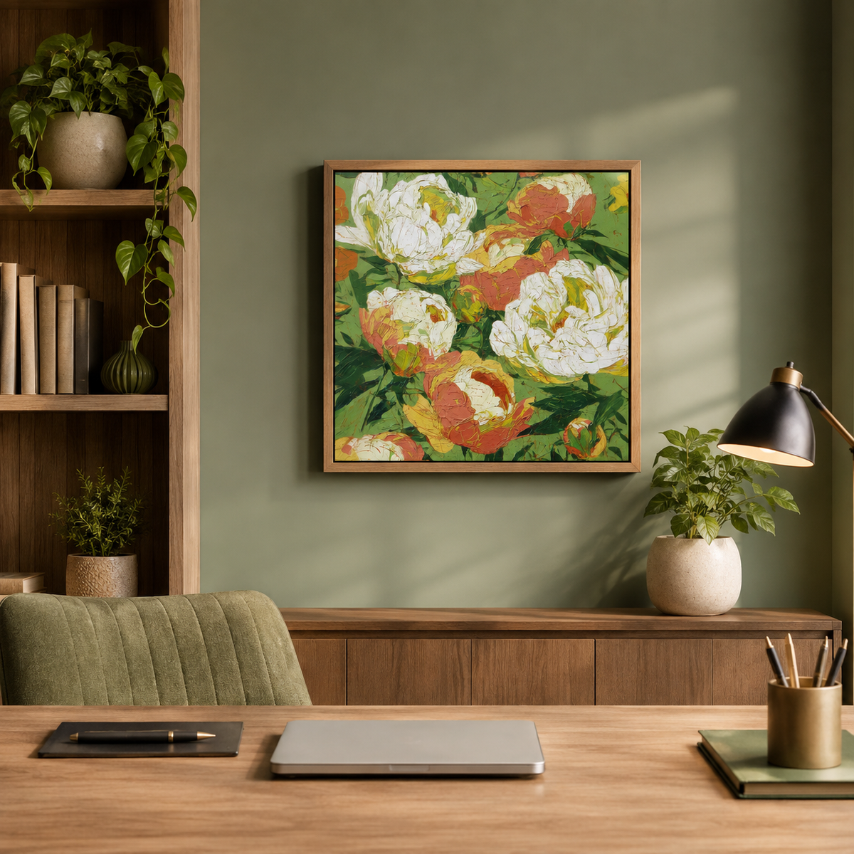 Peony Blooms wall art print in bedroom