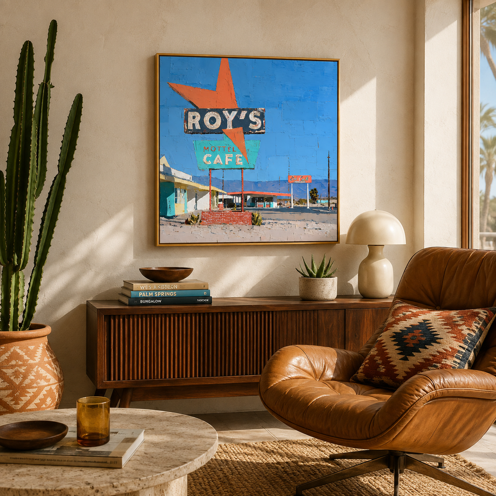 Roy's Motel Cafe wall art print in living room