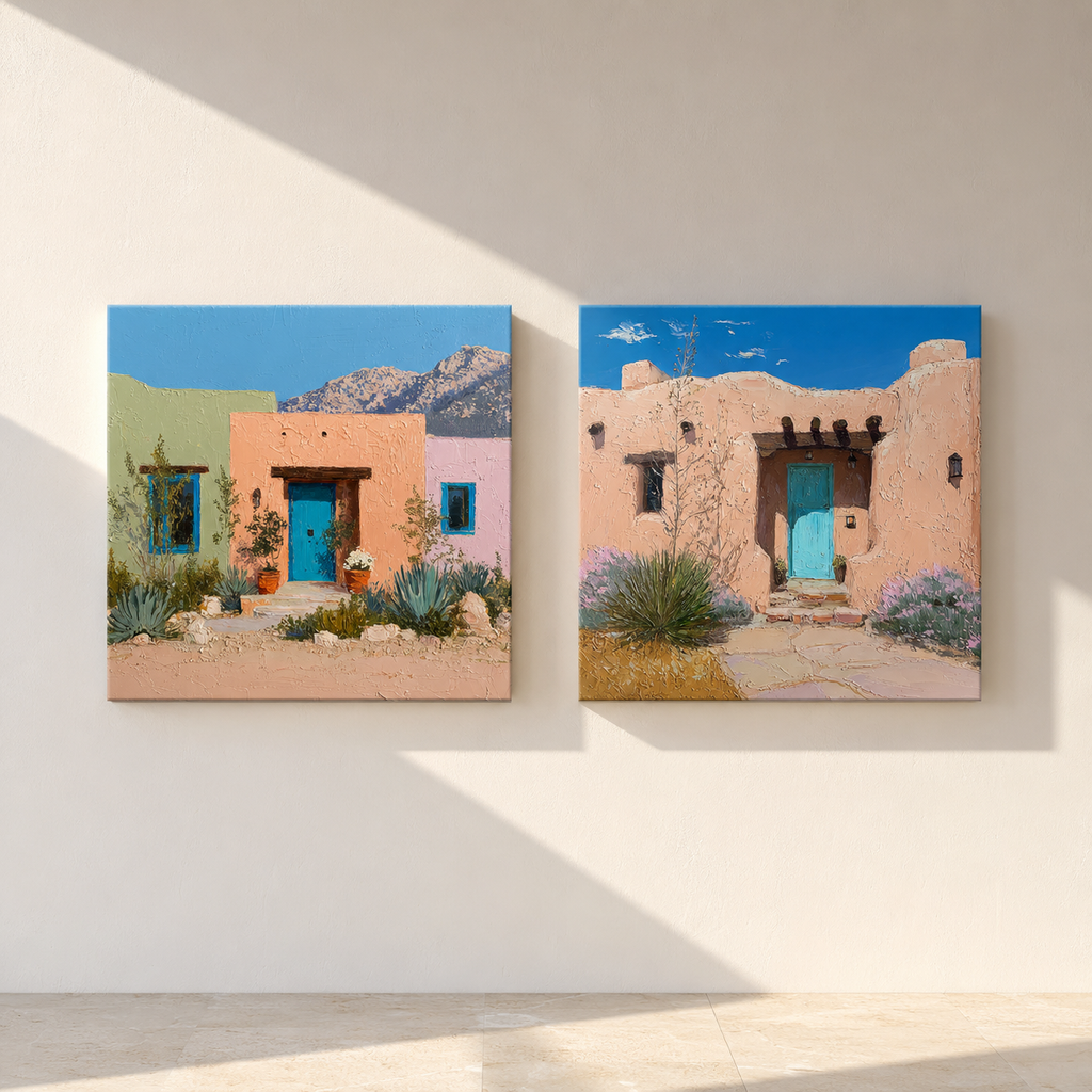 Santa Fe Adobe 2-piece 3D UV textured wall art set on white wall