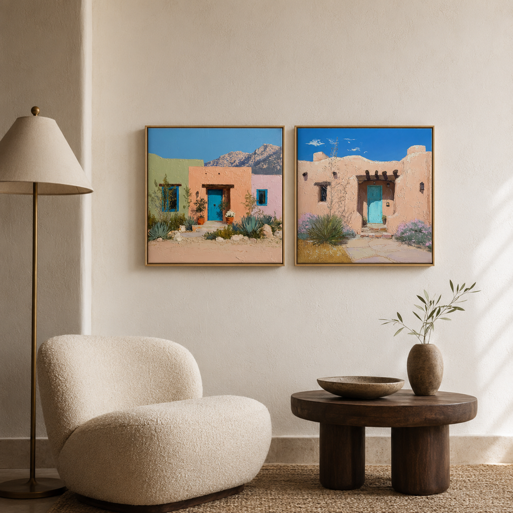 Santa Fe Adobe wall art set in living room