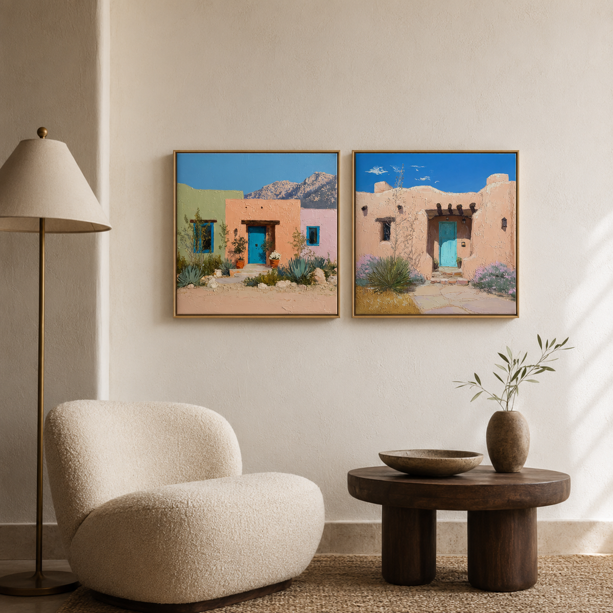 Santa Fe Adobe wall art set in living room