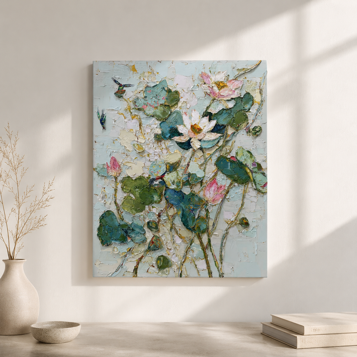 White Lotus portrait 3D UV textured wall art print on white wall
