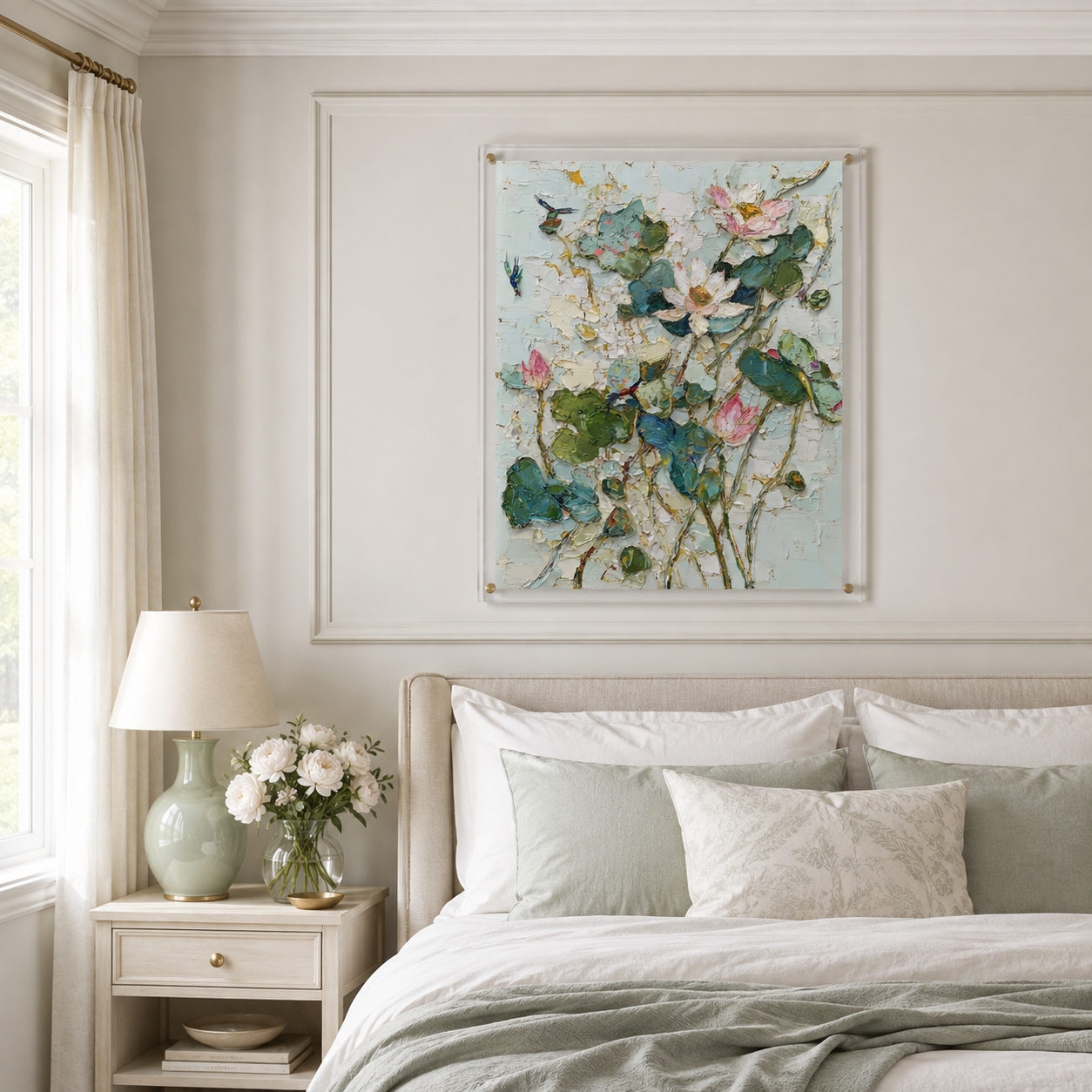 White Lotus portrait wall art print in room setting