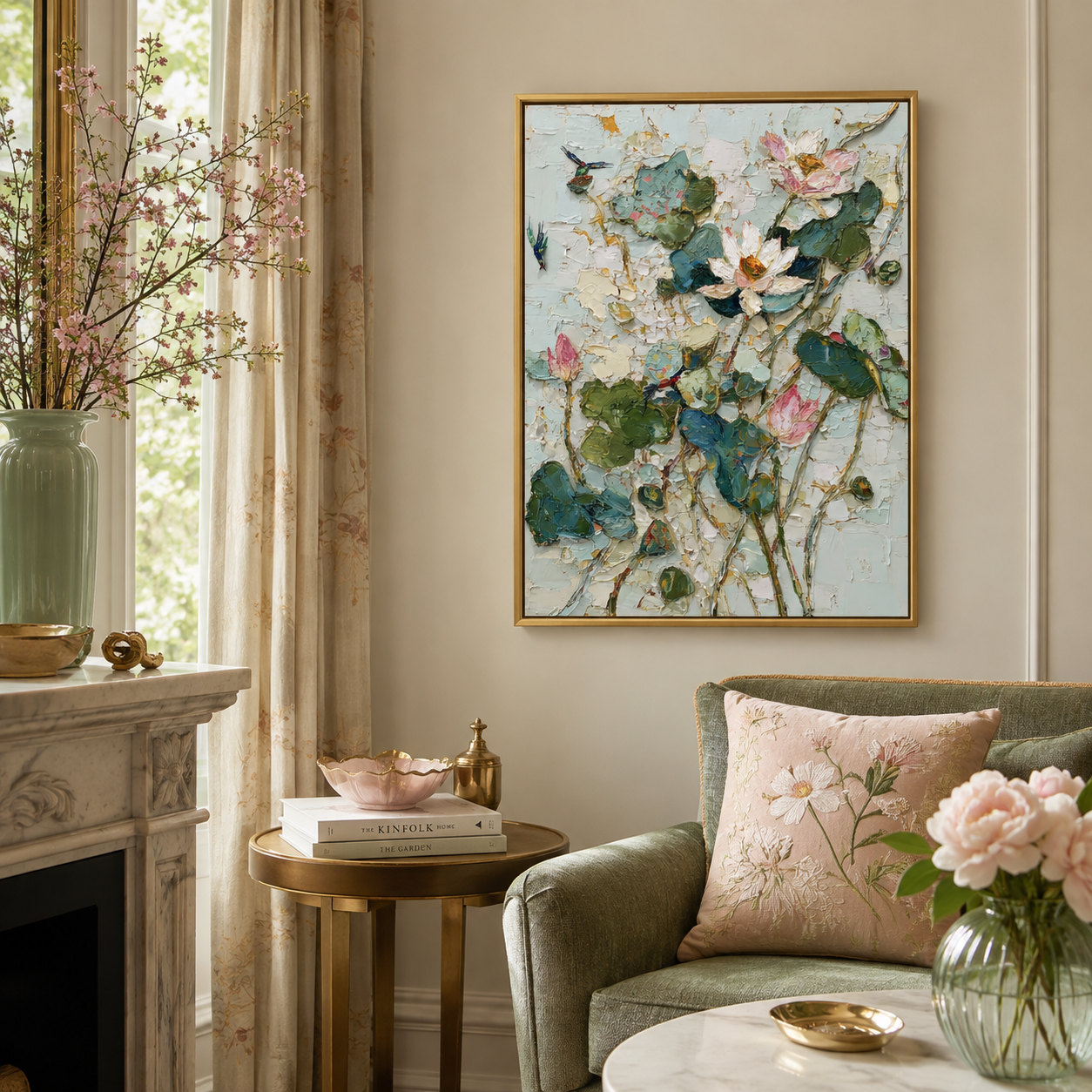 White Lotus portrait wall art print in living room