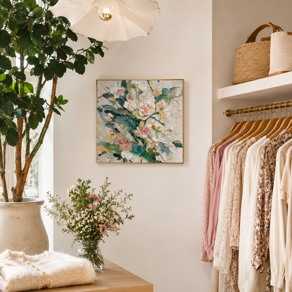 White Peonies square wall art print detail view