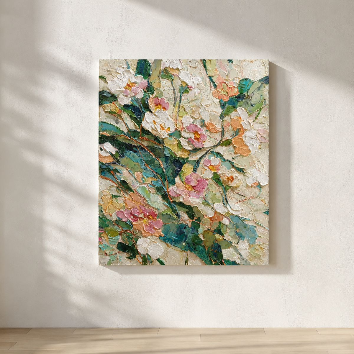 White Peonies portrait 3D UV textured wall art print on white wall