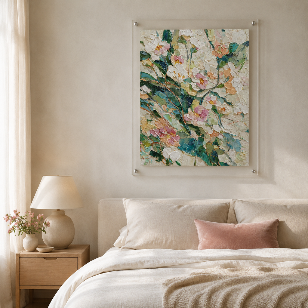 White Peonies portrait wall art print in room setting