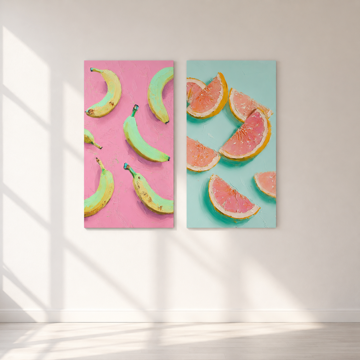 Banana & Grapefruit Pop Duo – 2-Piece 3D UV Textured Wall Art Set