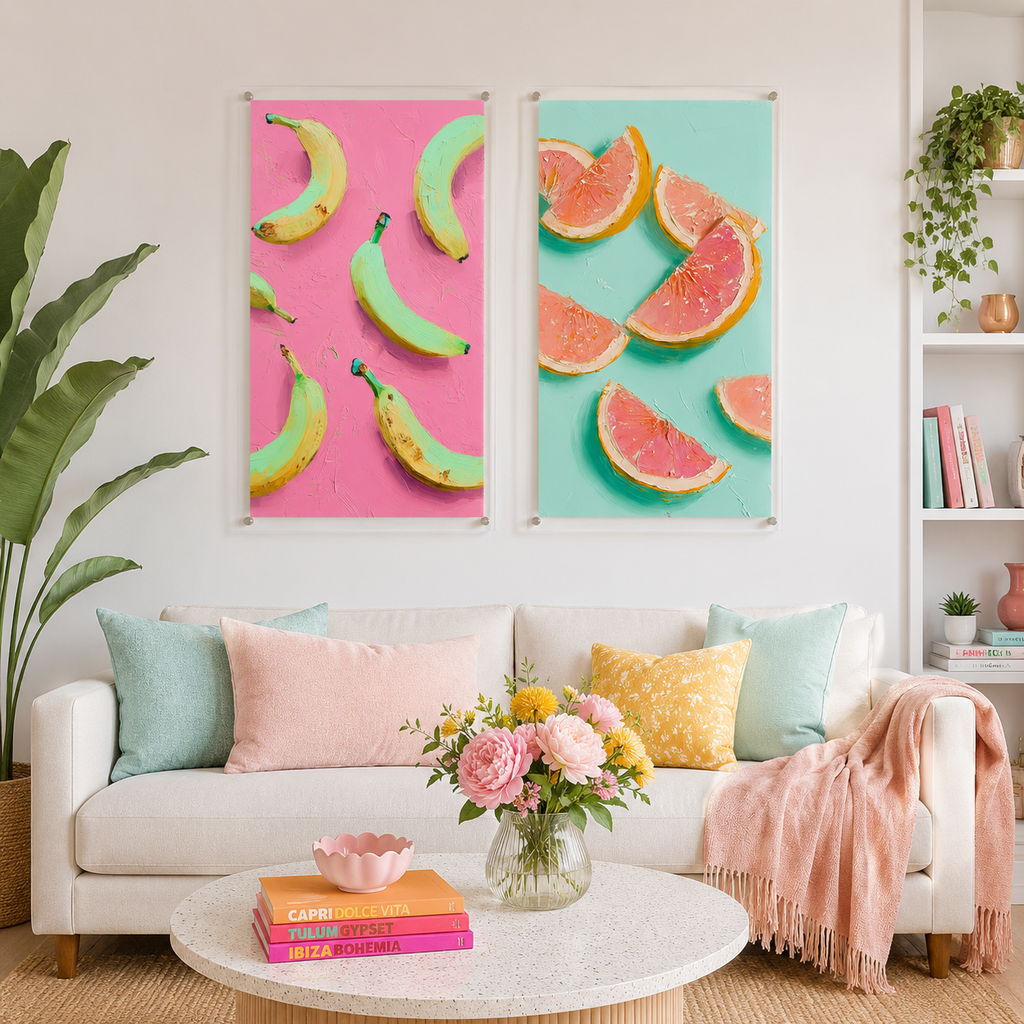 Banana & Grapefruit Pop Duo – 2-Piece 3D UV Textured Wall Art Set