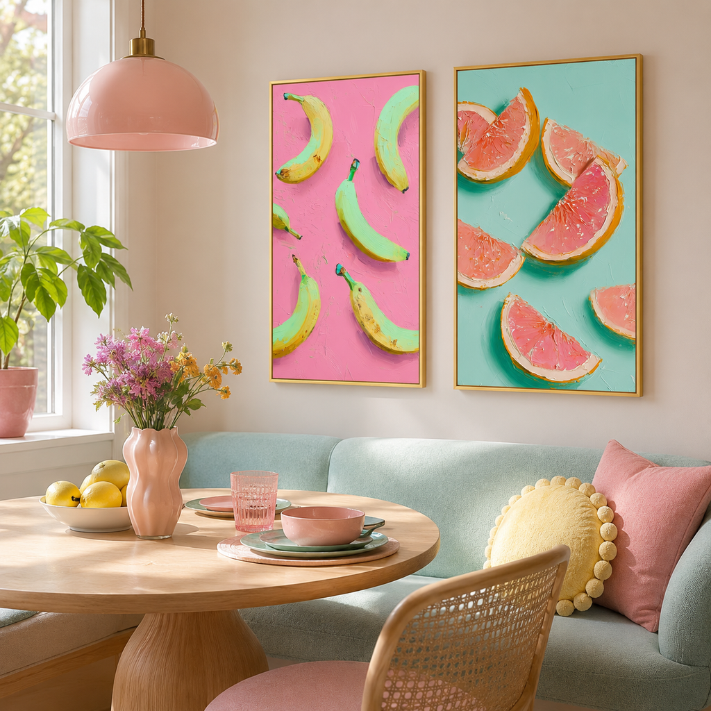 Banana & Grapefruit Pop Duo – 2-Piece 3D UV Textured Wall Art Set