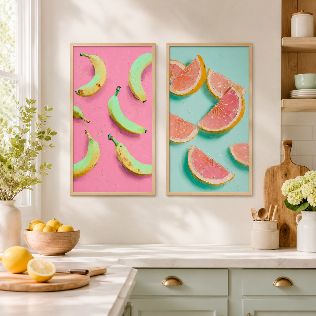 Banana & Grapefruit Pop Duo – 2-Piece 3D UV Textured Wall Art Set
