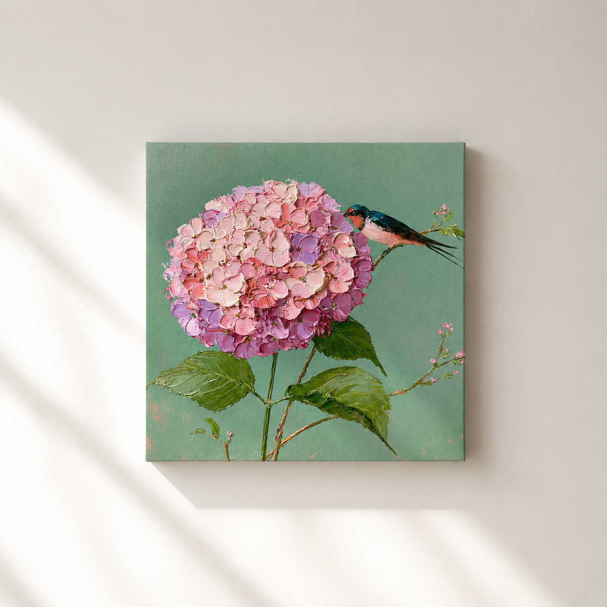 Birds on Hydrangeas — 3D UV Textured Wall Art Print