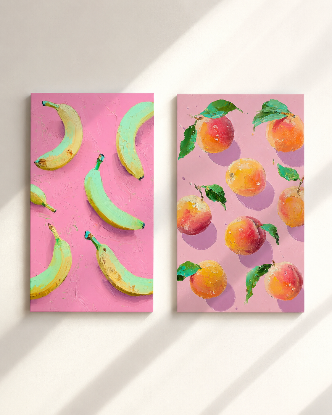 Banana & Peach Pop Duo – 2-Piece 3D UV Textured Wall Art Set