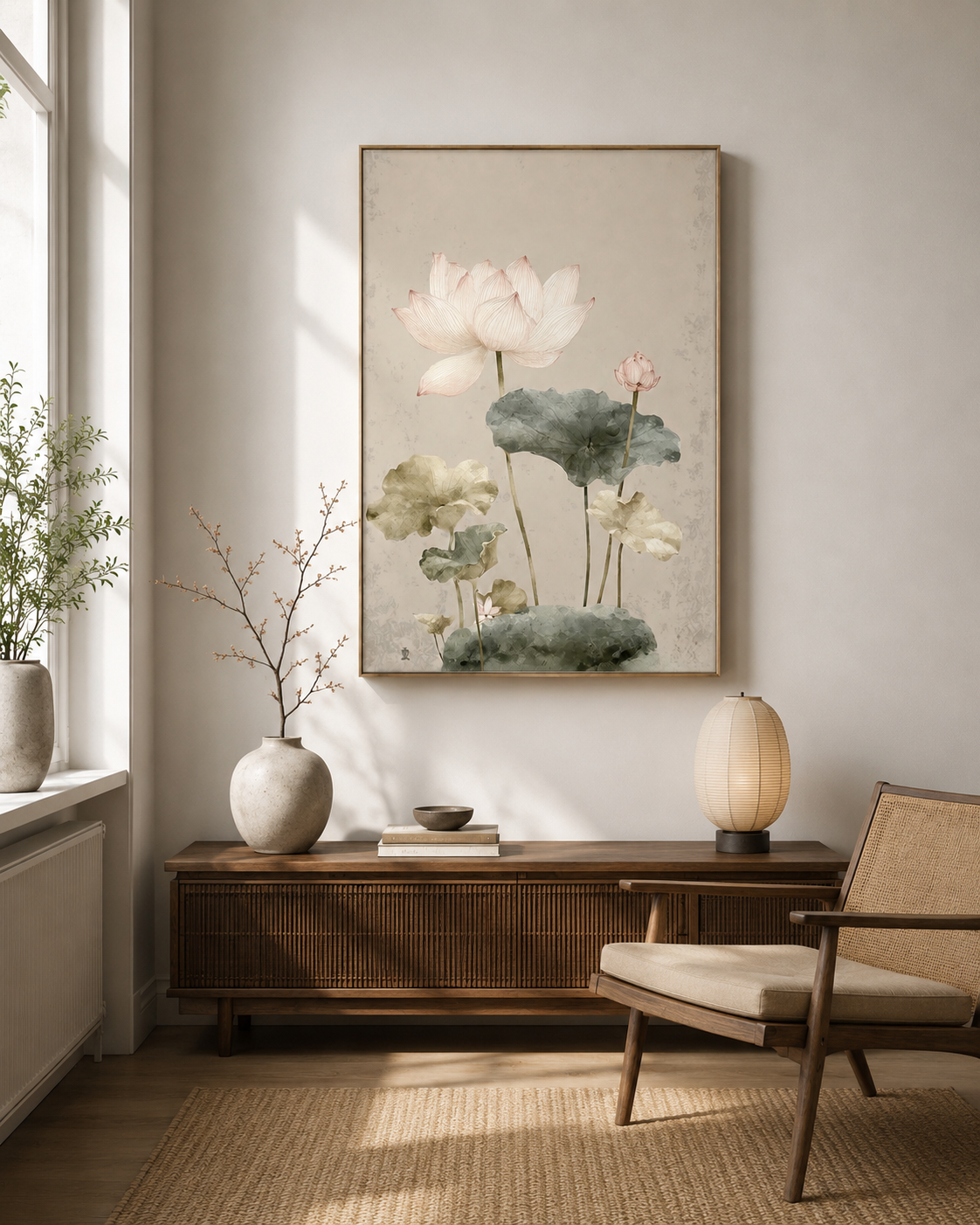 Chinoiserie Lotus — Linen UV Textured Wall Art Print