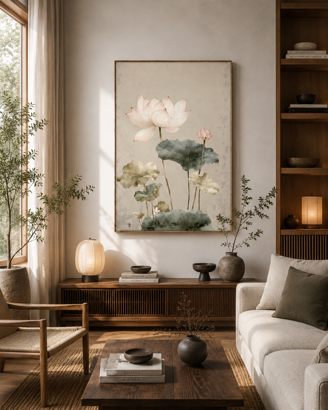 Chinoiserie Lotus — Linen UV Textured Wall Art Print