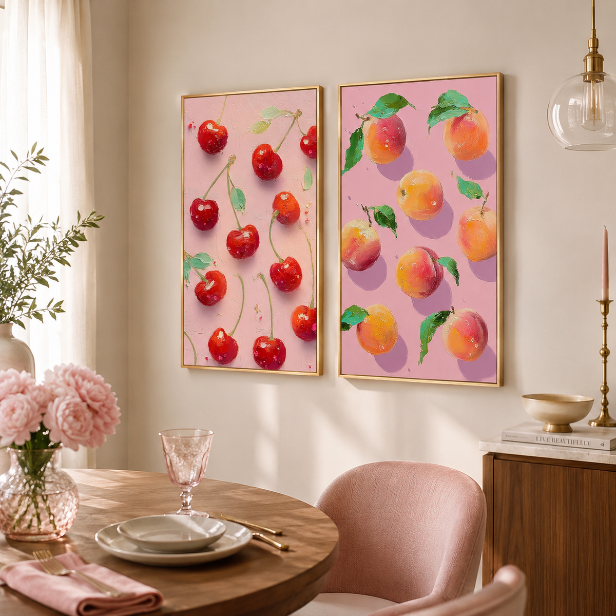 Cherry & Peach Pop Duo – 2-Piece 3D UV Textured Wall Art Set