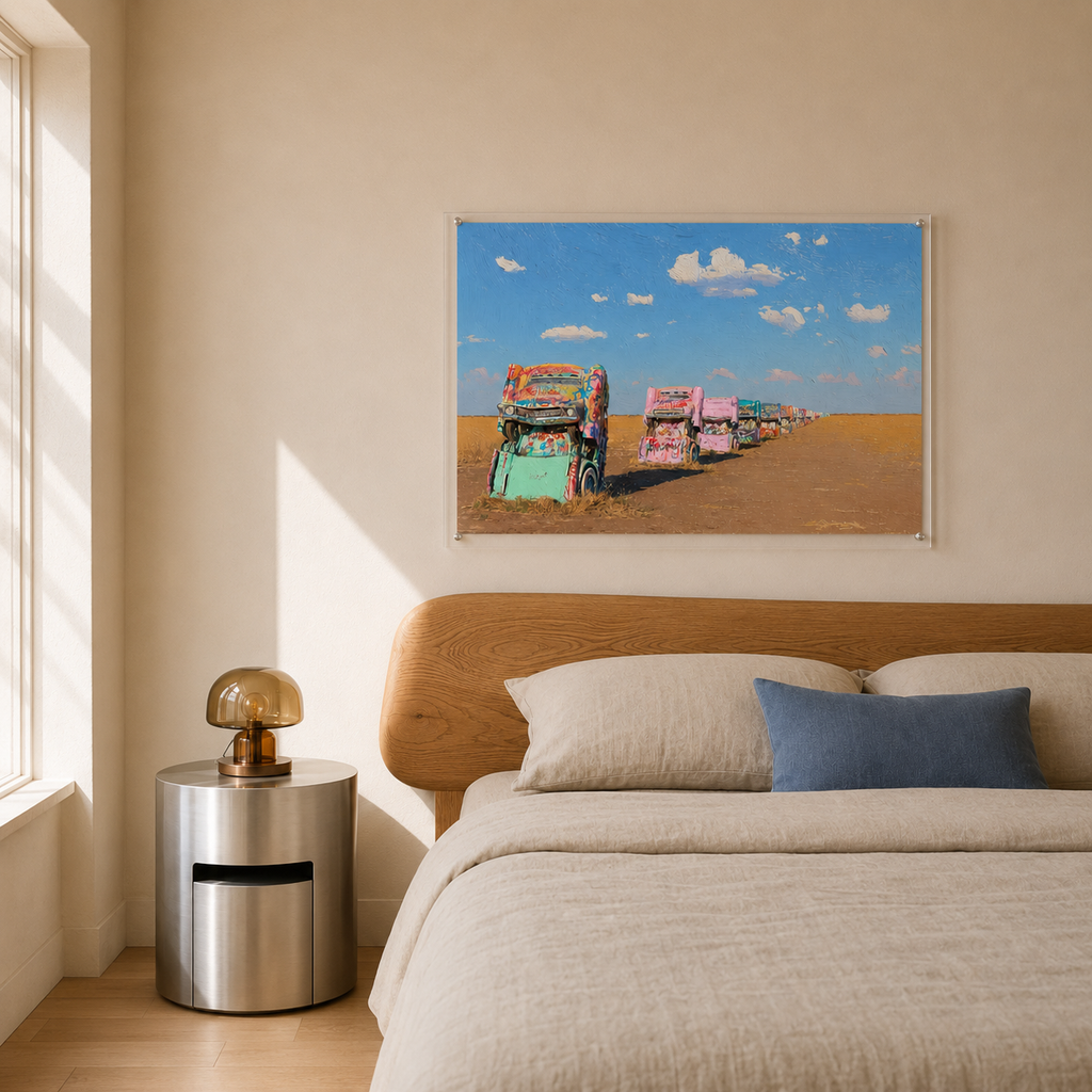 Cadillac Ranch horizontal wall art print in room setting