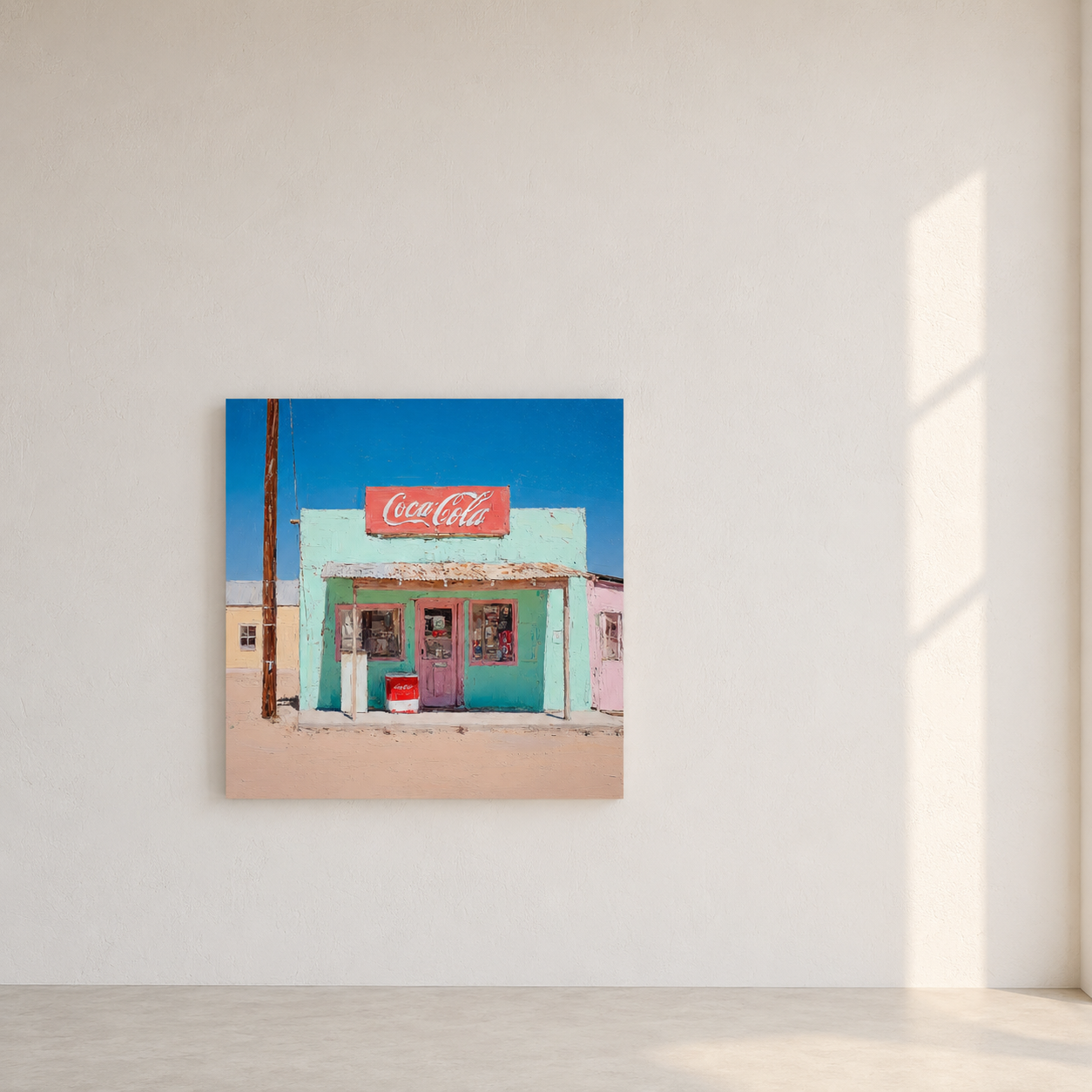 Coca-Cola vintage storefront 3D UV textured wall art print on white wall