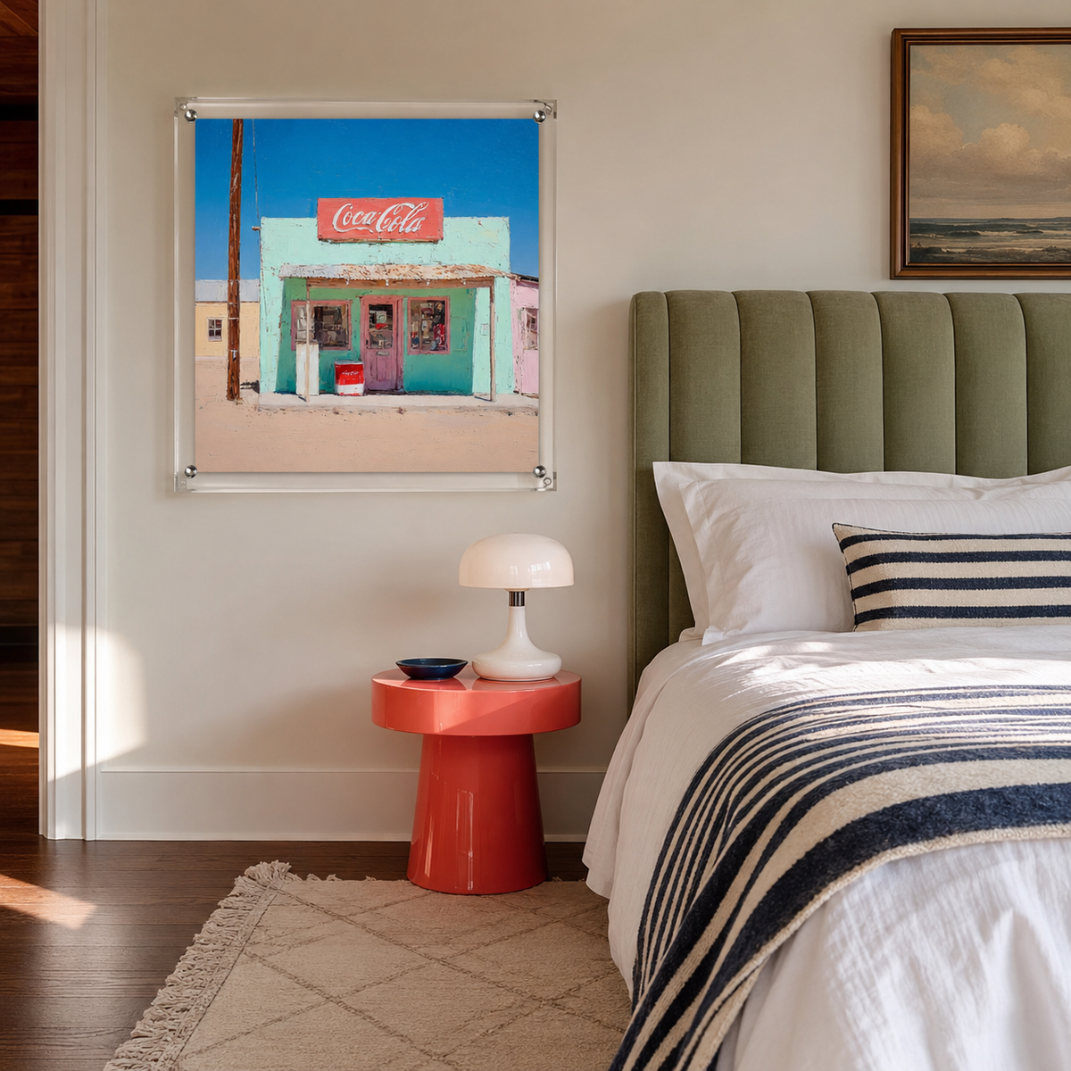 Vintage storefront wall art print in room setting