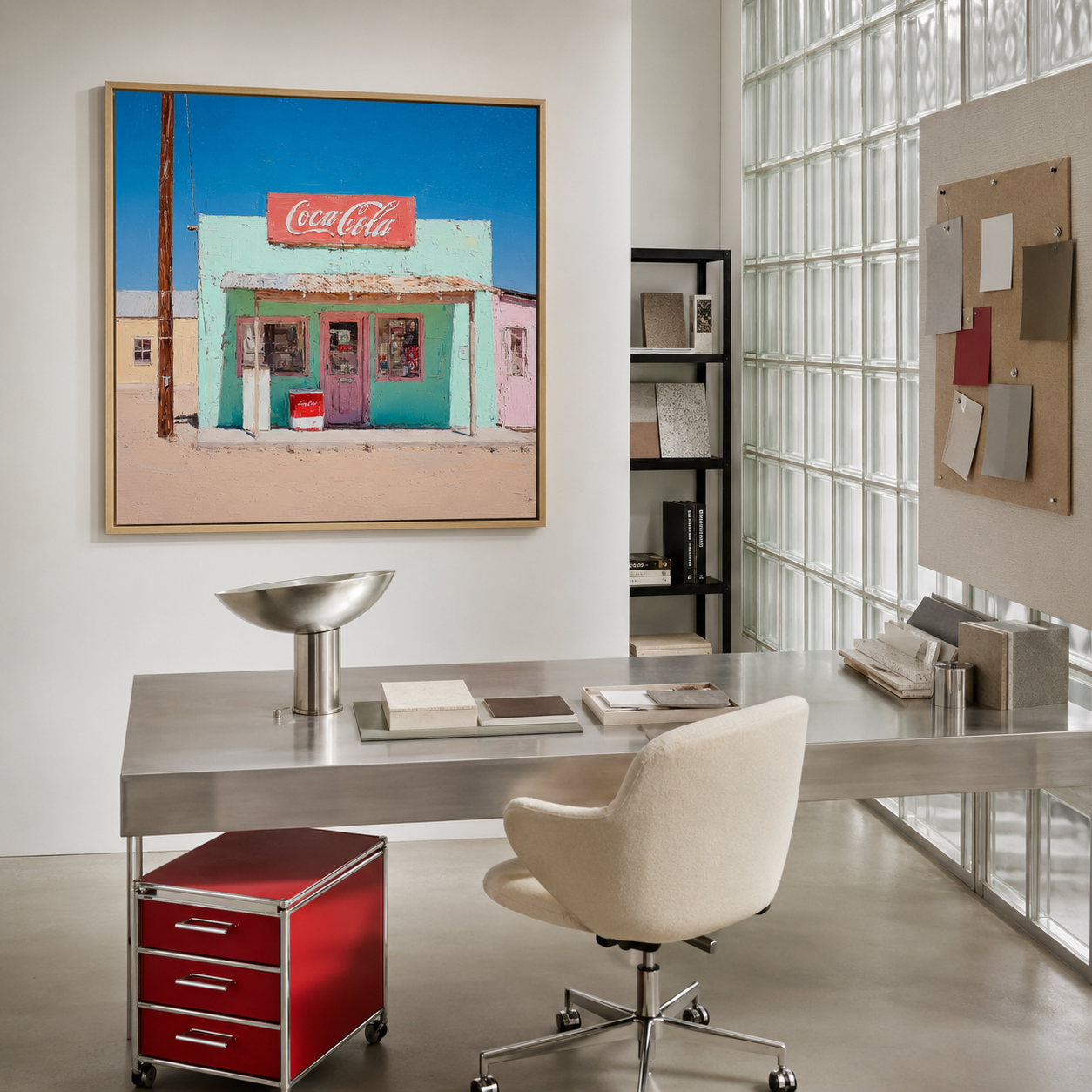 Vintage storefront wall art print in kitchen
