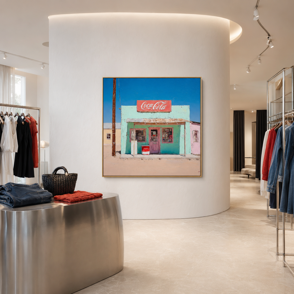 Vintage storefront wall art print detail view