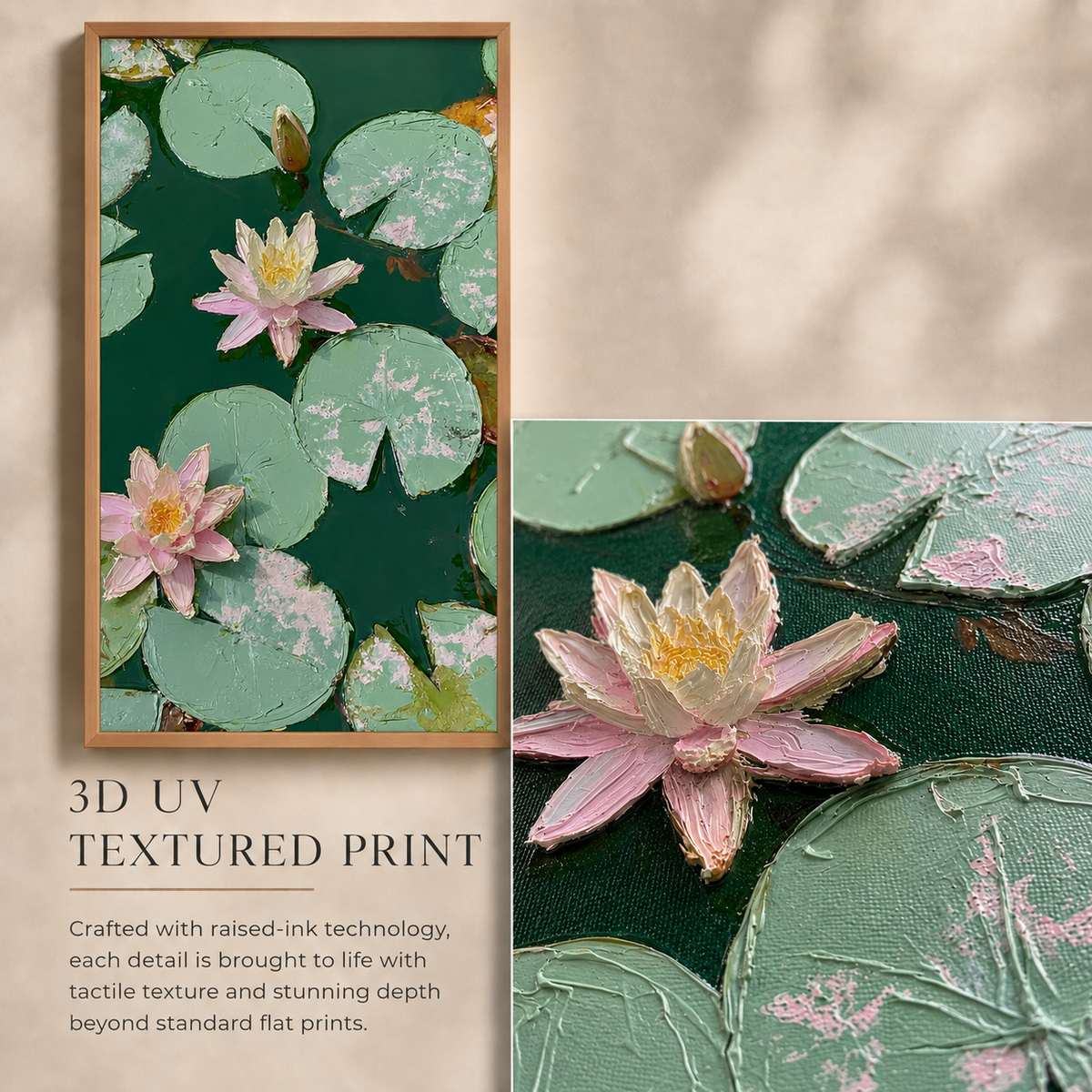 Emerald Lotus Pond — 3D UV Textured Wall Art Print