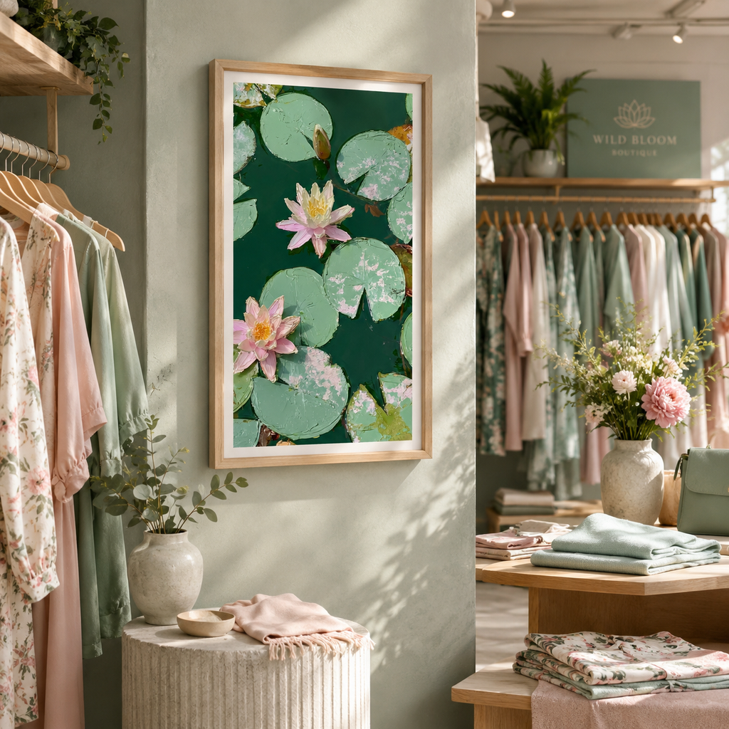 Emerald Lotus Pond — 3D UV Textured Wall Art Print