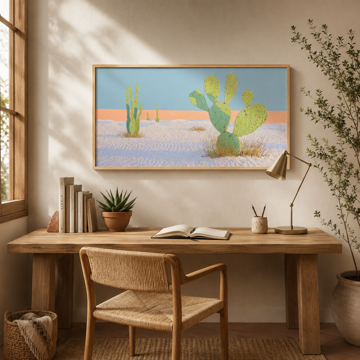 Pastel Desert Cactus — Panoramic 2:1 — 3D UV Textured Wall Art Print